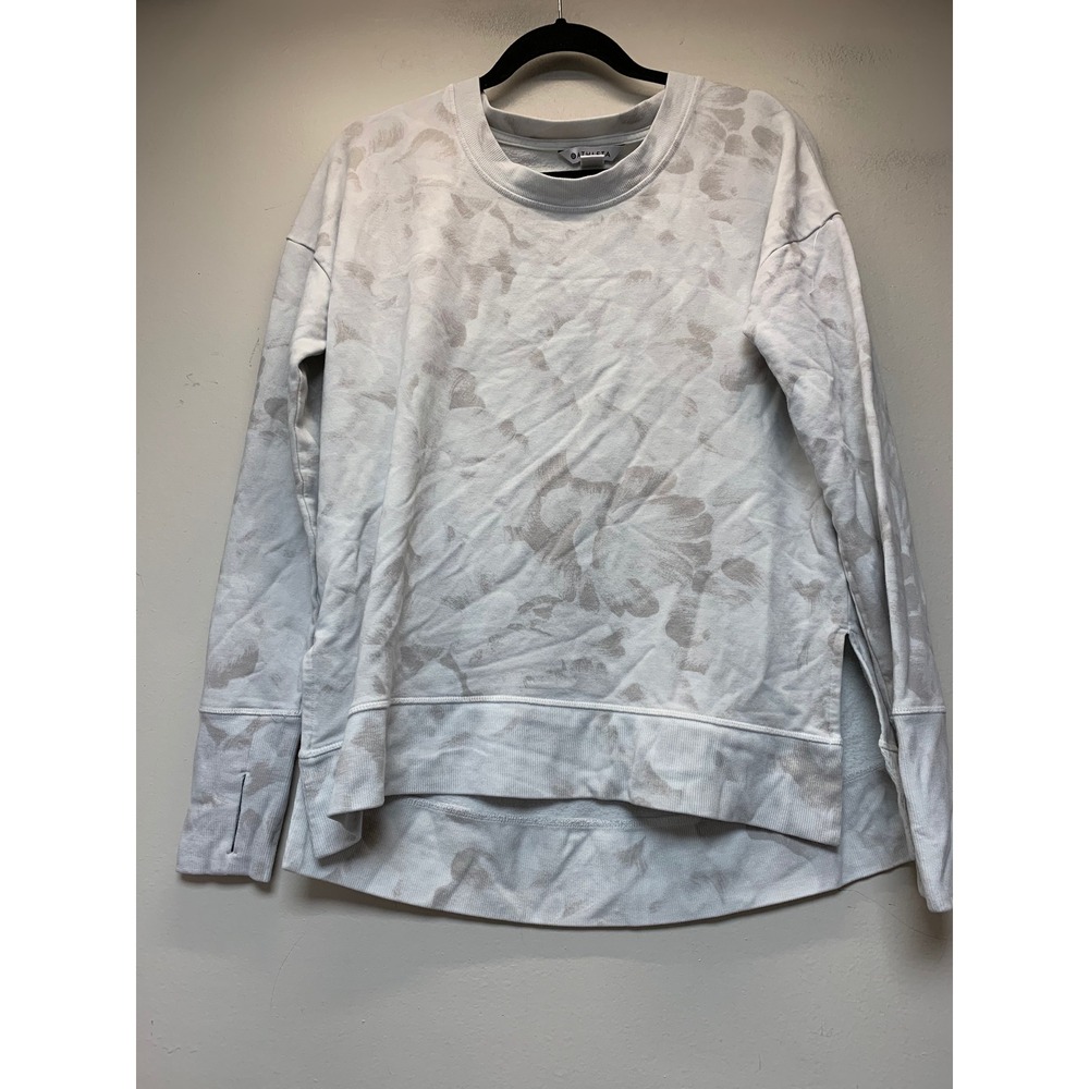 Athleta Coaster Luxe Sweatshirt Womens Medium Grey Floral Excellent Thumbholes